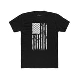 Distressed USA flag tee in solid black, flat on white