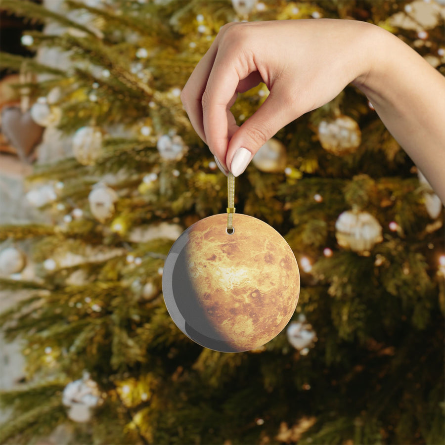 Venus glass Christmas ornament, solar system planet, view 4