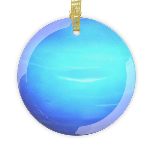 Neptune glass Christmas ornament, solar system planet