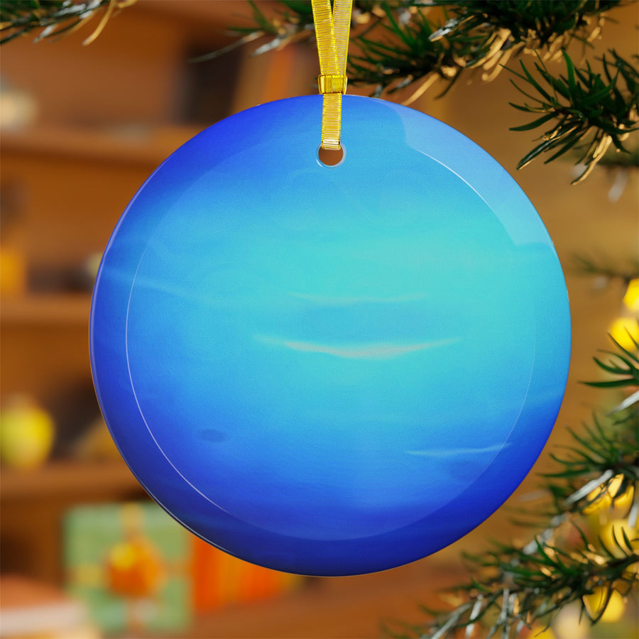 Neptune glass Christmas ornament, solar system planet, view 3
