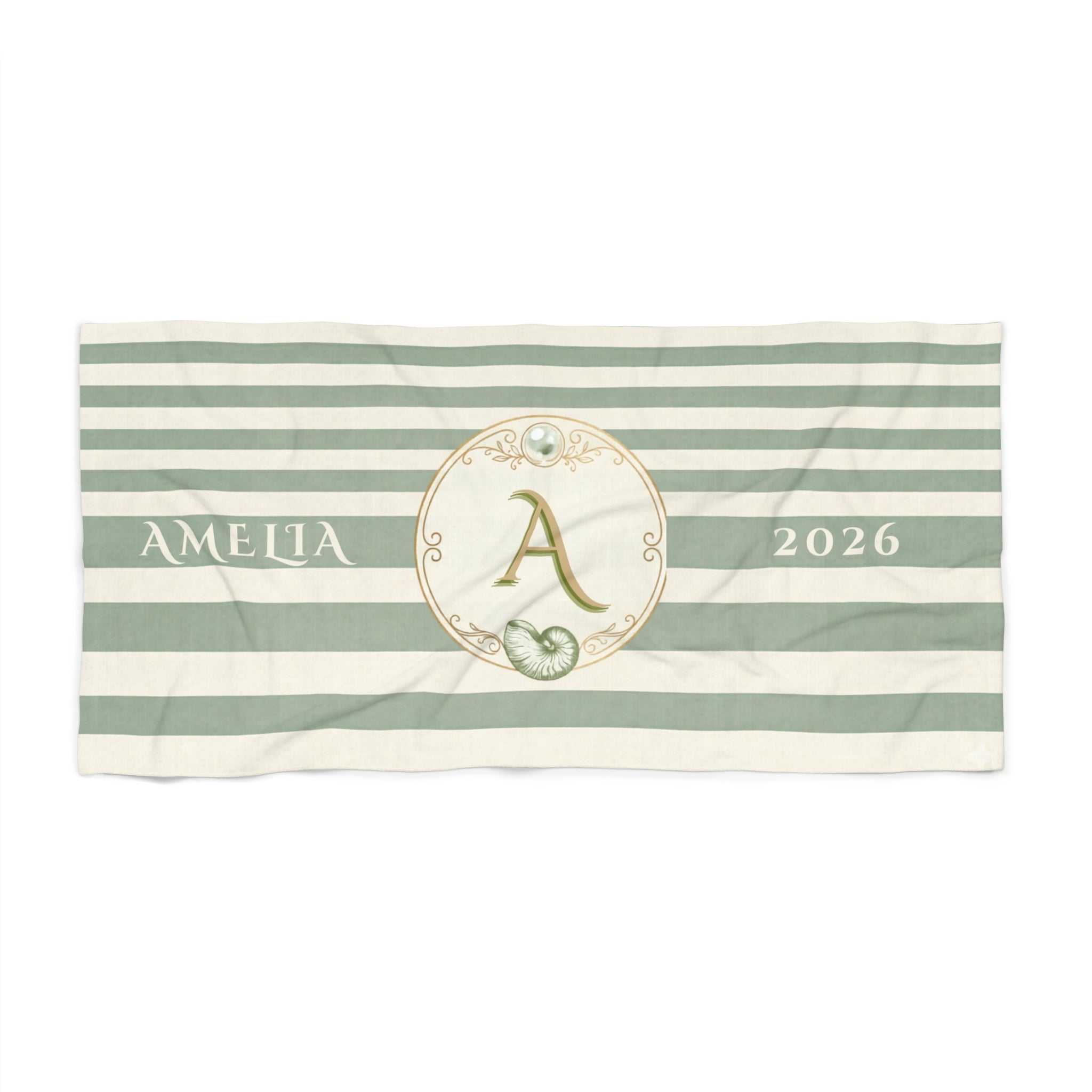 Personalized Cabana Stripe Beach Towel | Custom Monogram & Year | Oversized