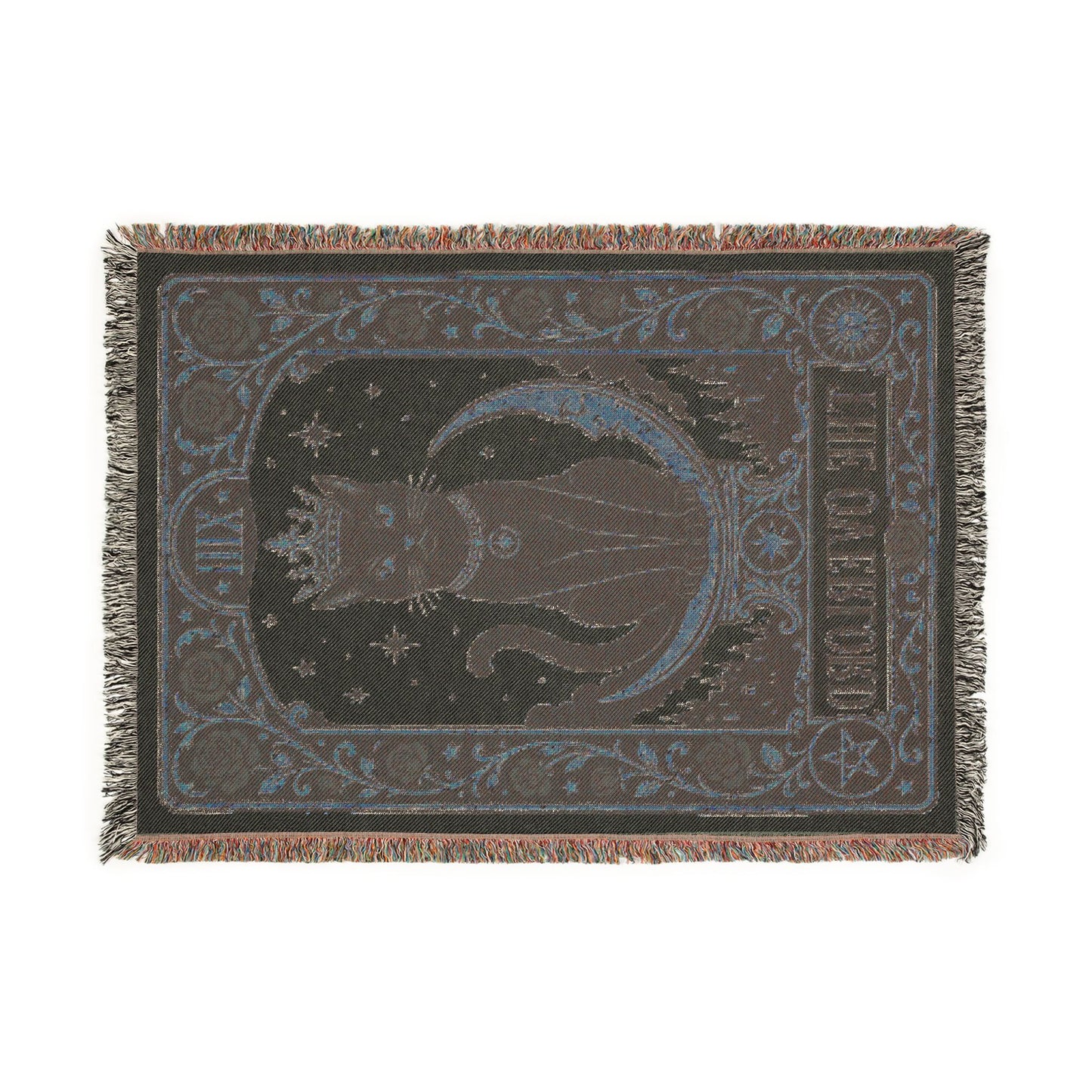 The "Overlord" Black Cat Tarot Woven Blanket | Gothic Cat Tapestry Throw, Card XIII