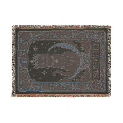 The "Overlord" Black Cat Tarot Woven Blanket | Gothic Cat Tapestry Throw, Card XIII