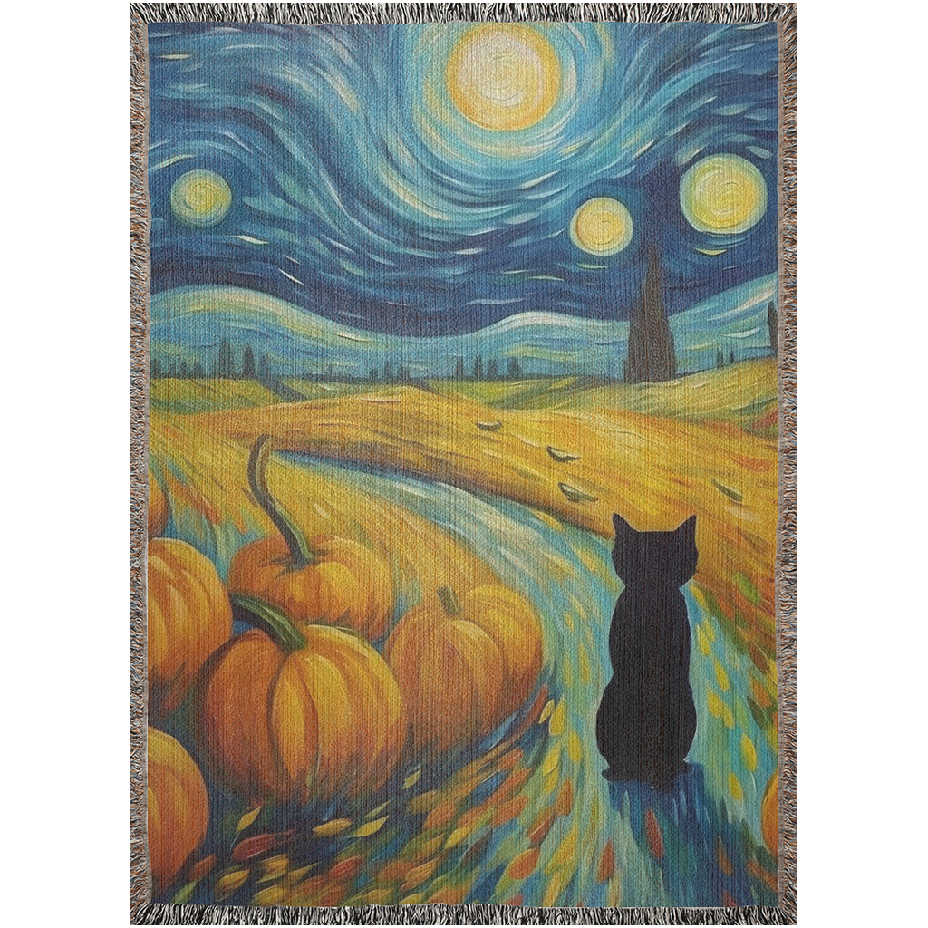 Van Gogh Halloween Woven Blanket: A Masterpiece of Autumn Mischief