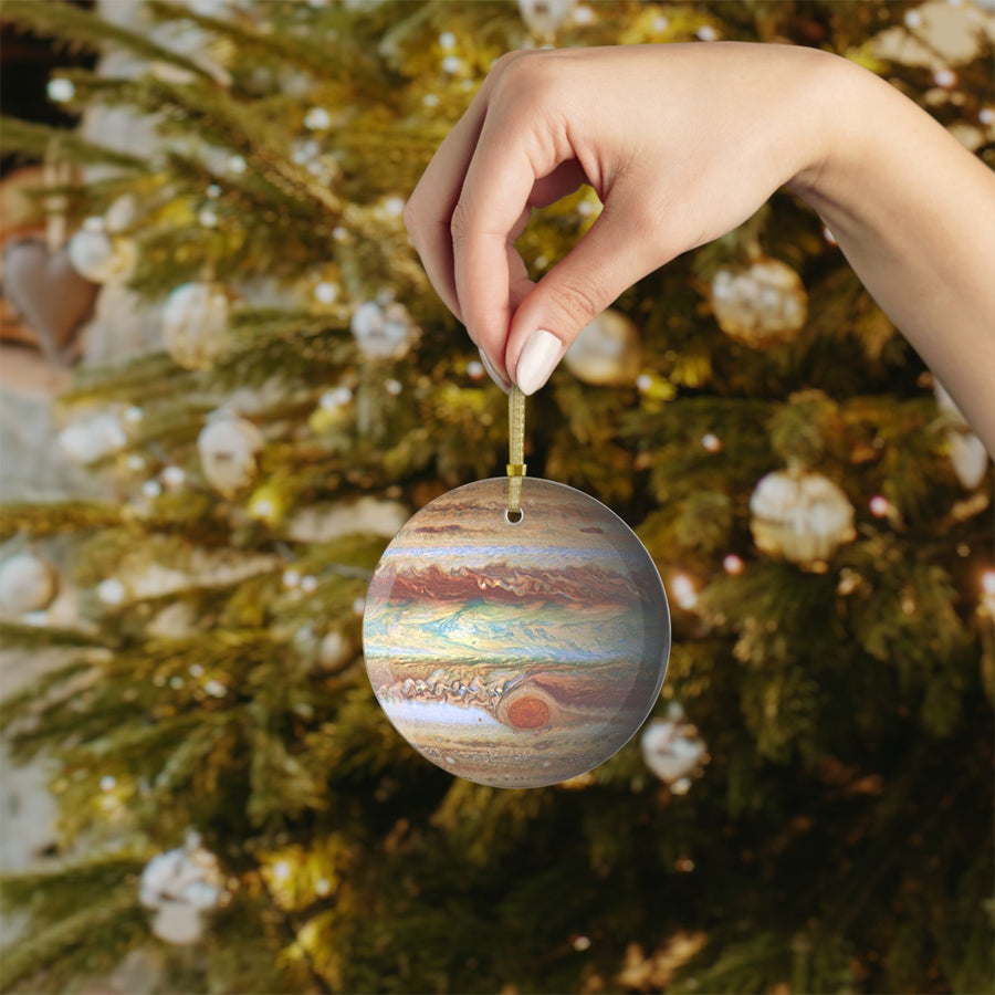 Jupiter glass Christmas ornament, solar system planet, view 4