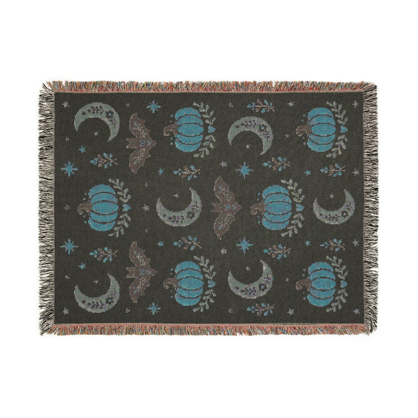 The "Subtle Spooky" Neutral Halloween Woven Blanket | Boho Fall Throw, Beige Autumn Decor