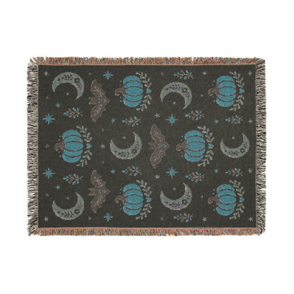 The "Subtle Spooky" Neutral Halloween Woven Blanket | Boho Fall Throw, Beige Autumn Decor