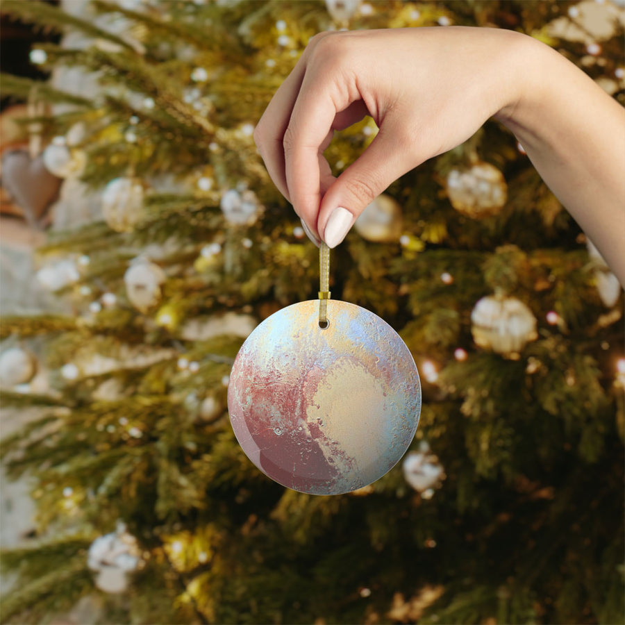 Pluto glass Christmas ornament, solar system planet, view 4