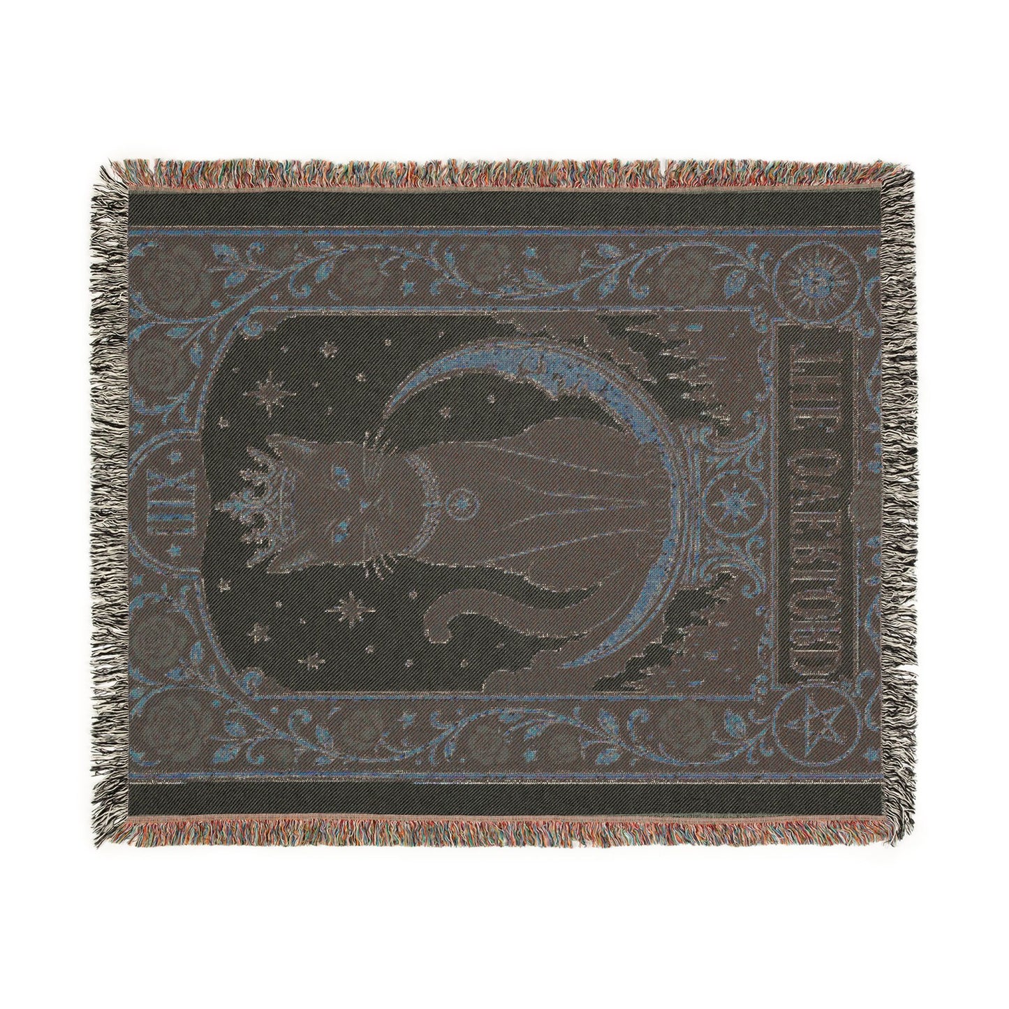 The "Overlord" Black Cat Tarot Woven Blanket | Gothic Cat Tapestry Throw, Card XIII
