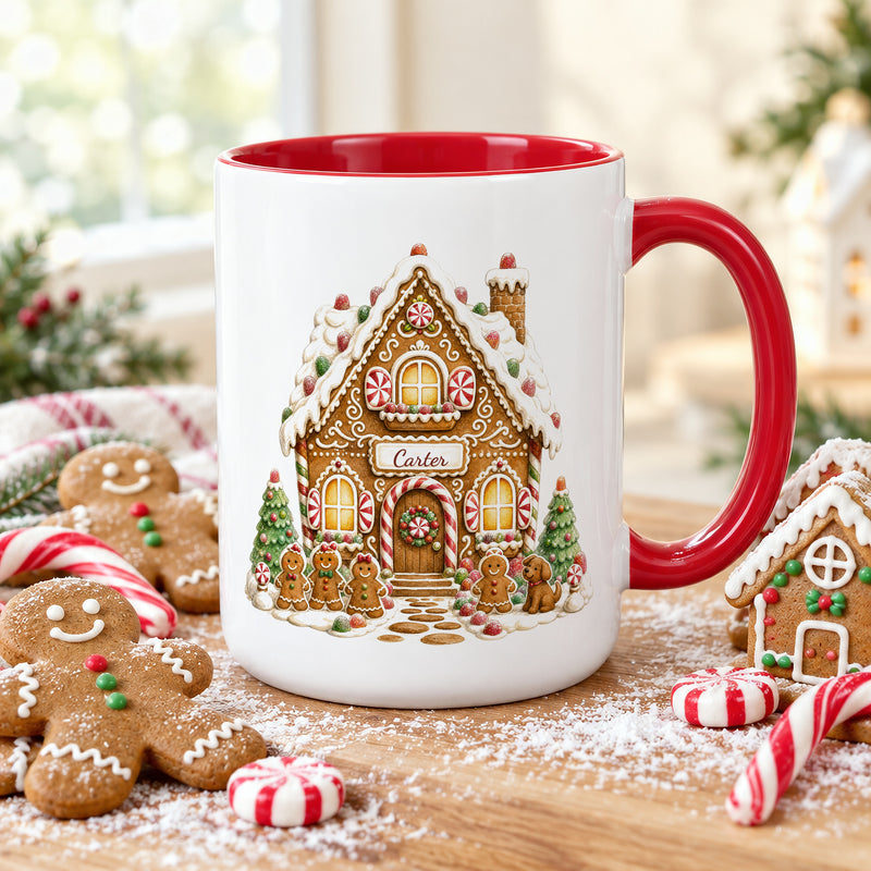 Personalized Gingerbread House Mug, Family Name Christmas Mug