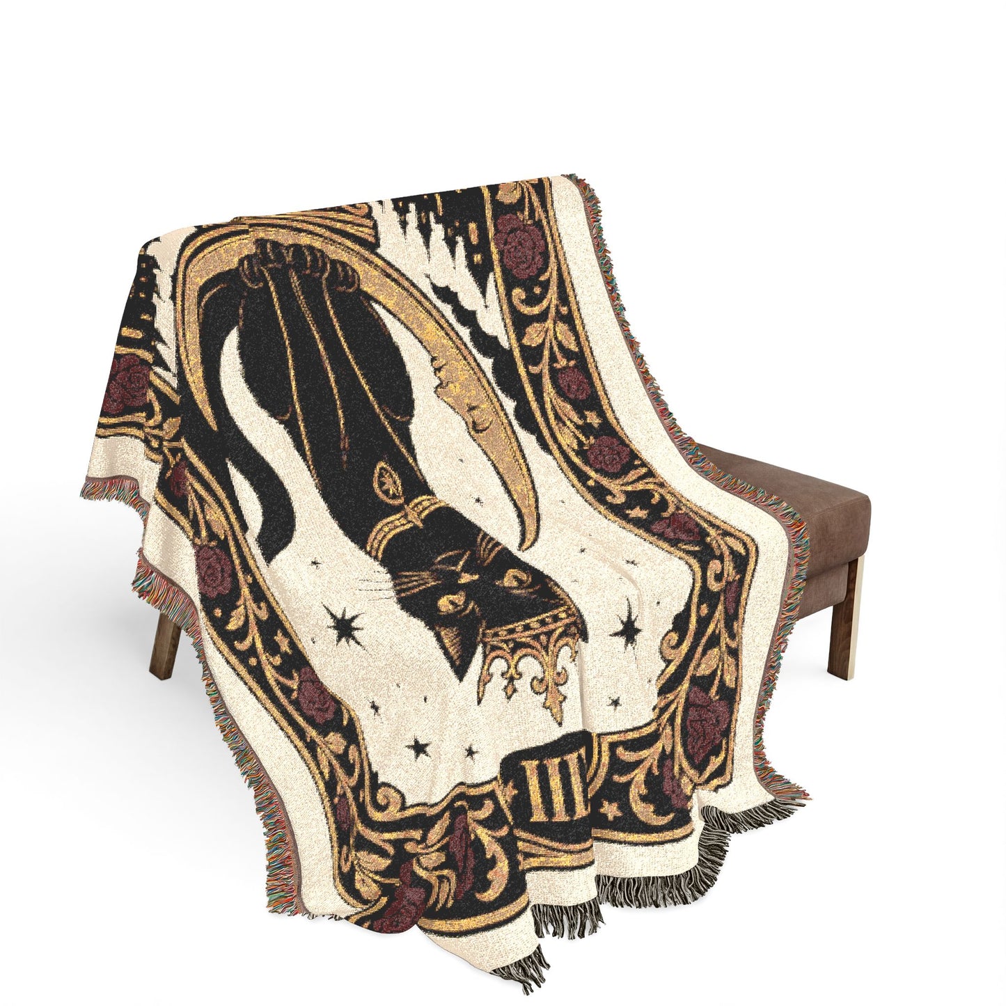 The "Overlord" Black Cat Tarot Woven Blanket | Gothic Cat Tapestry Throw, Card XIII