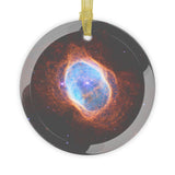 James Webb Southern Ring Nebula glass Christmas ornament, space telescope image (view 1)