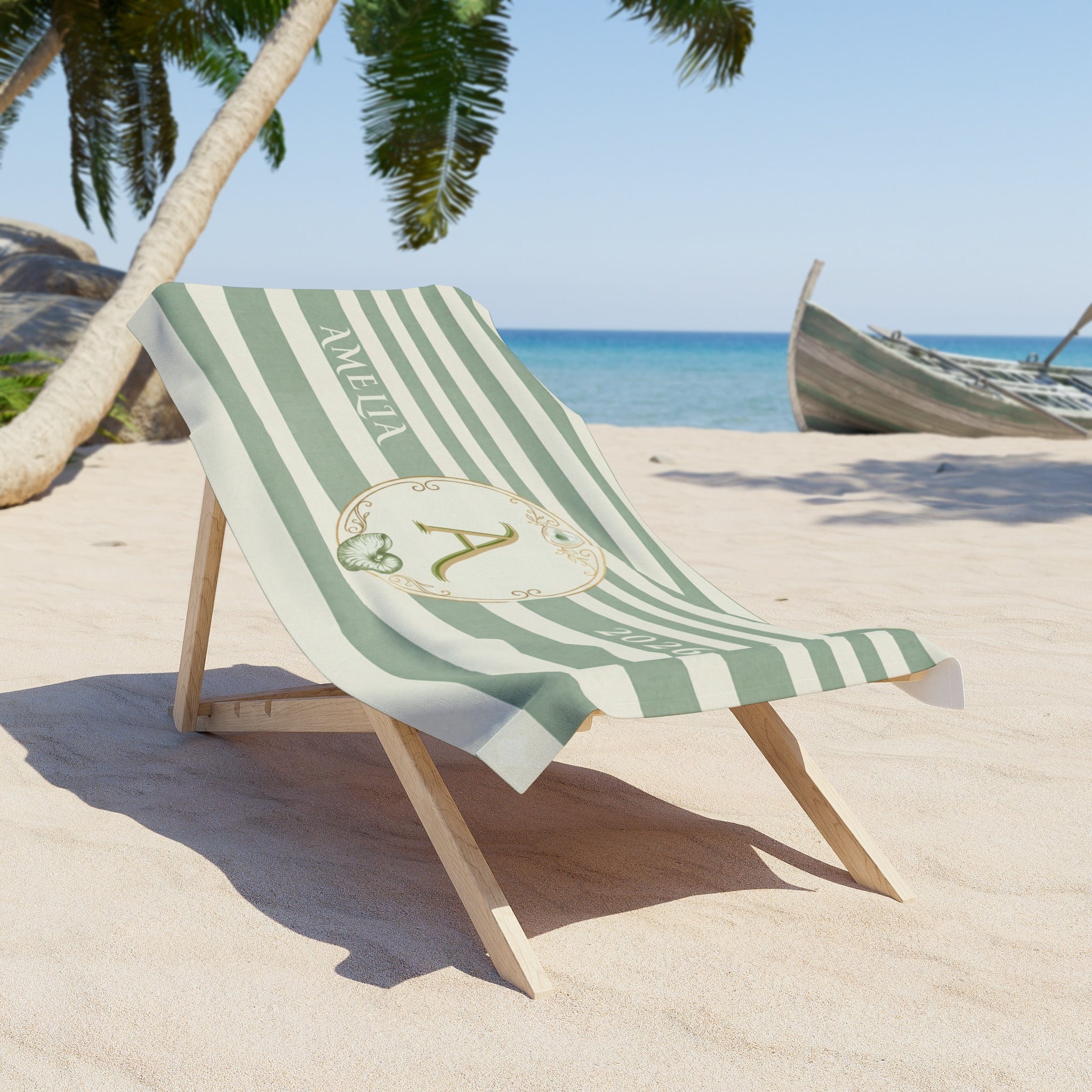 Personalized Cabana Stripe Beach Towel | Custom Monogram & Year | Oversized