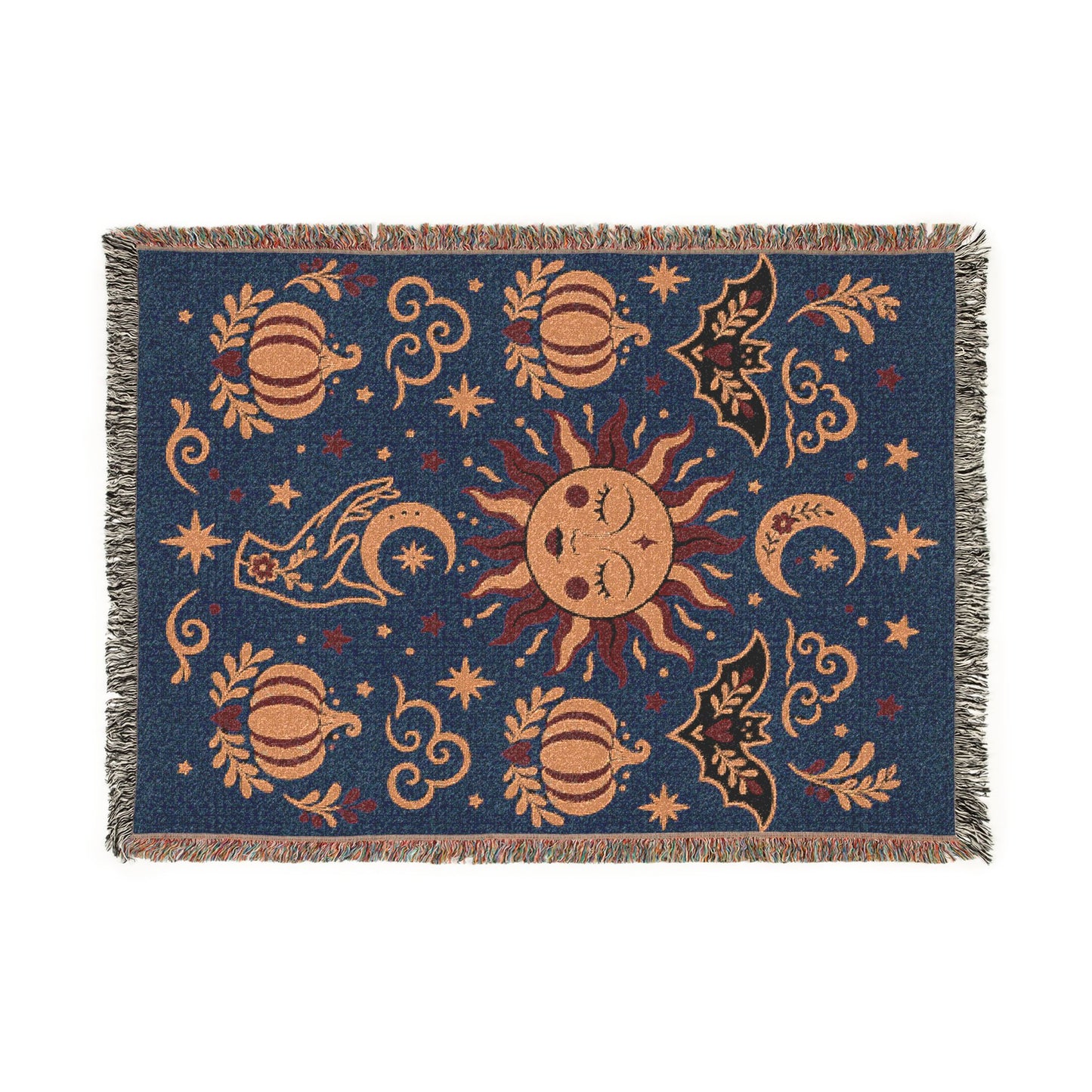 The "Cosmic Overcommitment" Whimsigoth Celestial Woven Blanket | Sun & Moon Tapestry Throw