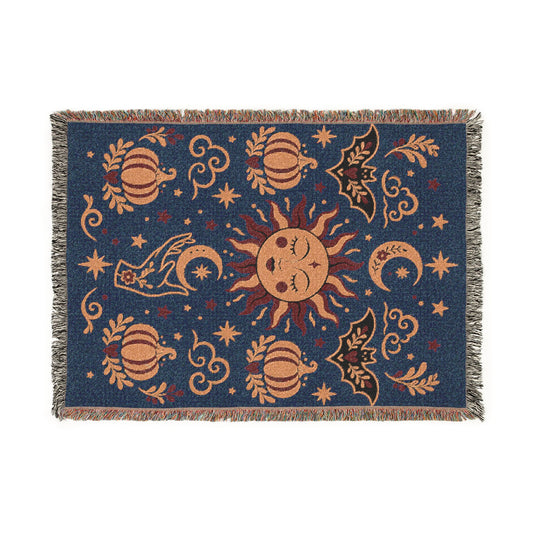 The "Cosmic Overcommitment" Whimsigoth Celestial Woven Blanket | Sun & Moon Tapestry Throw