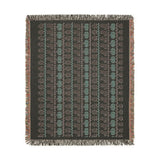 Neutral Halloween cotton throw with black cat rows and zigzag bands