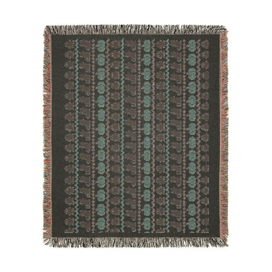 Neutral Halloween cotton throw with black cat rows and zigzag bands