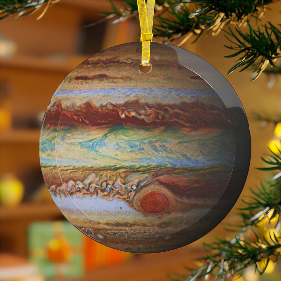 Jupiter glass Christmas ornament, solar system planet, view 3