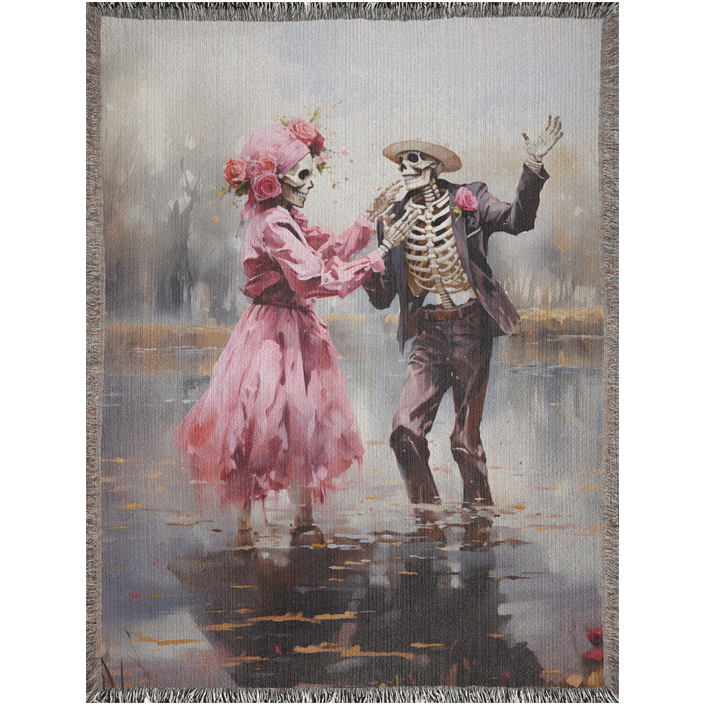 Till Death Do Us Part: Pink Skeleton Couple Woven Tapestry