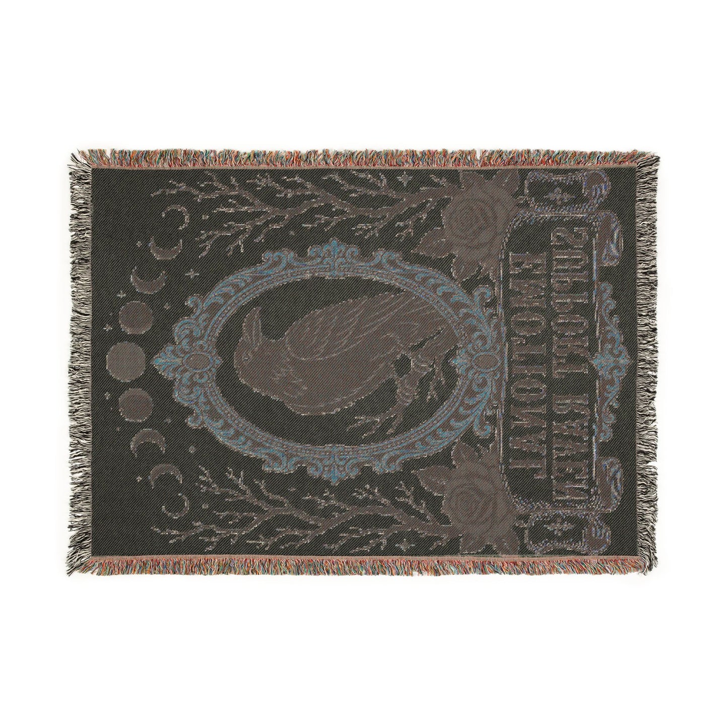 The "Emotional Support Raven" Woven Blanket | Gothic Tarot-Style Cotton Throw & Wall Tapestry