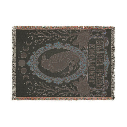 The "Emotional Support Raven" Woven Blanket | Gothic Tarot-Style Cotton Throw & Wall Tapestry