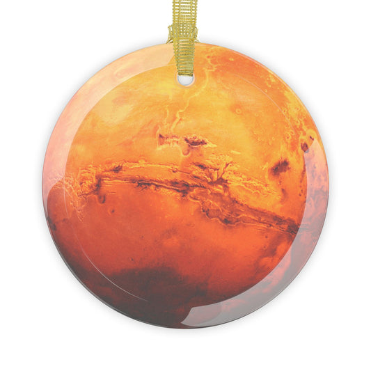 Mars glass Christmas ornament, solar system planet