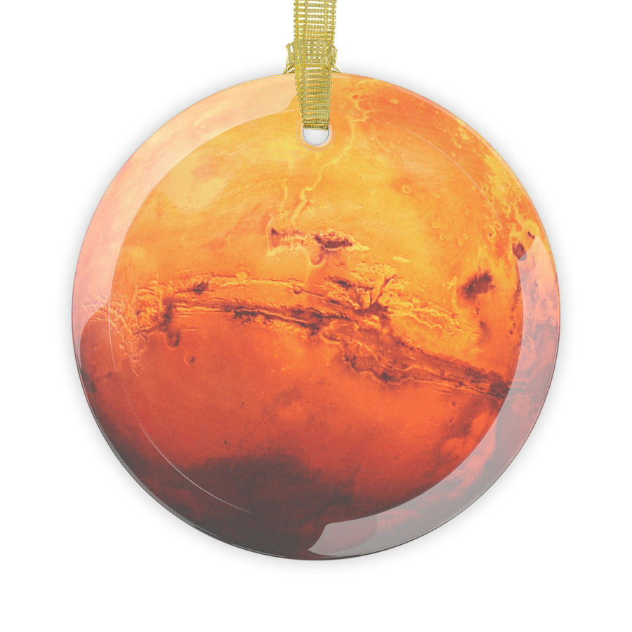 Mars glass Christmas ornament, solar system planet
