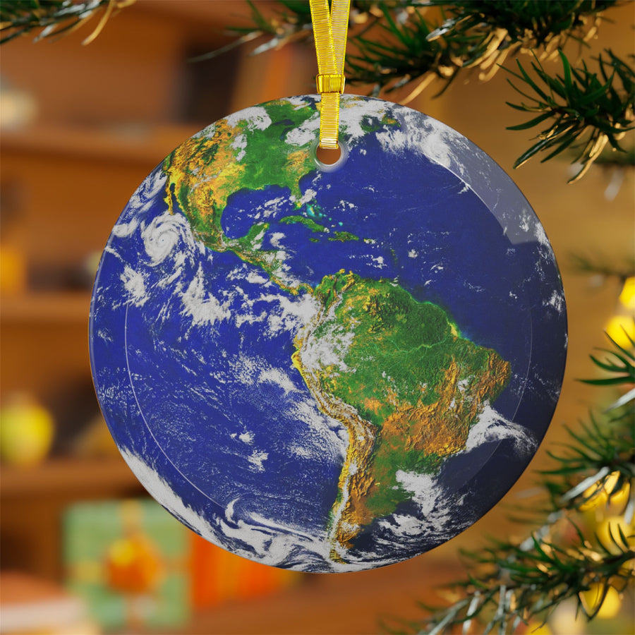 Earth glass Christmas ornament, solar system planet, view 3