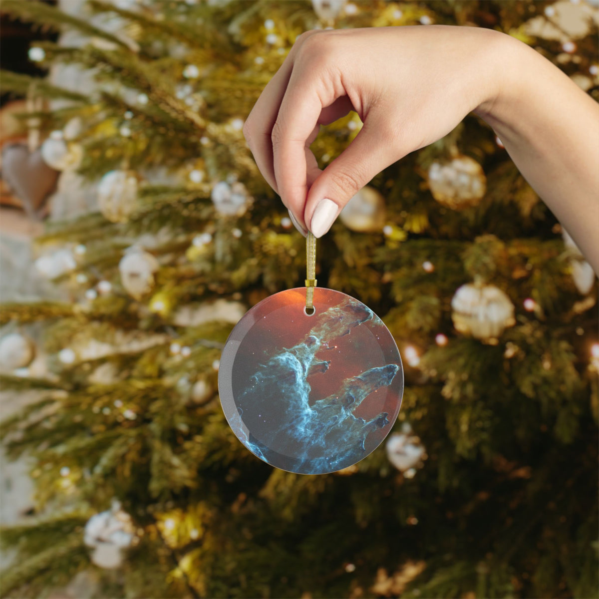 James Webb Pillars of Creation glass Christmas ornament, space telescope image (view 4)