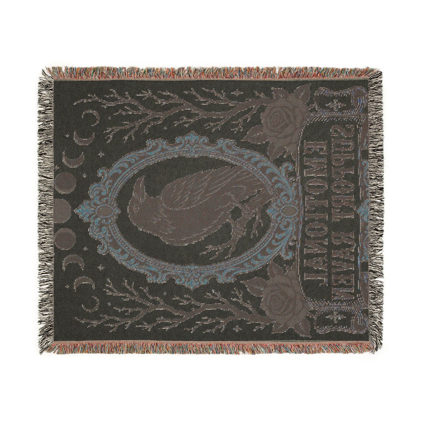 The "Emotional Support Raven" Woven Blanket | Gothic Tarot-Style Cotton Throw & Wall Tapestry