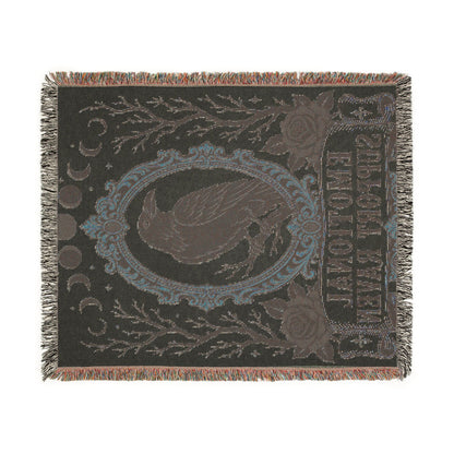 The "Emotional Support Raven" Woven Blanket | Gothic Tarot-Style Cotton Throw & Wall Tapestry