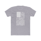 Distressed USA flag tee in heather grey, flat on white