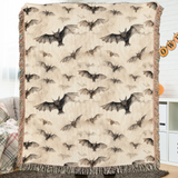 Bat woven tapestry hung on a wall as gothic Halloween decor