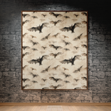 Bat woven blanket draped over a sofa arm, cotton jacquard Halloween throw