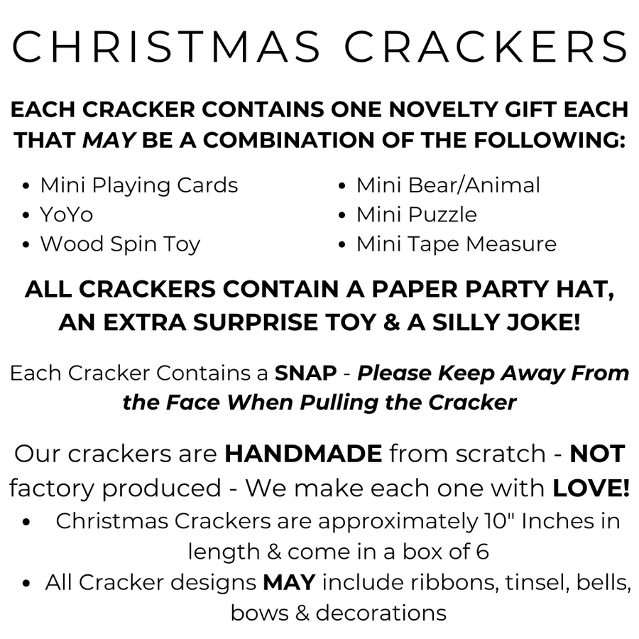 Handmade Christmas crackers with snaps fanned out to show the pattern