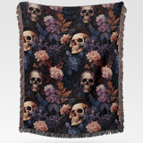 Folded skull woven blanket showing the jacquard weave on the reverse side