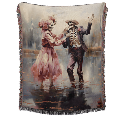 Till Death Do Us Part: Pink Skeleton Couple Woven Tapestry