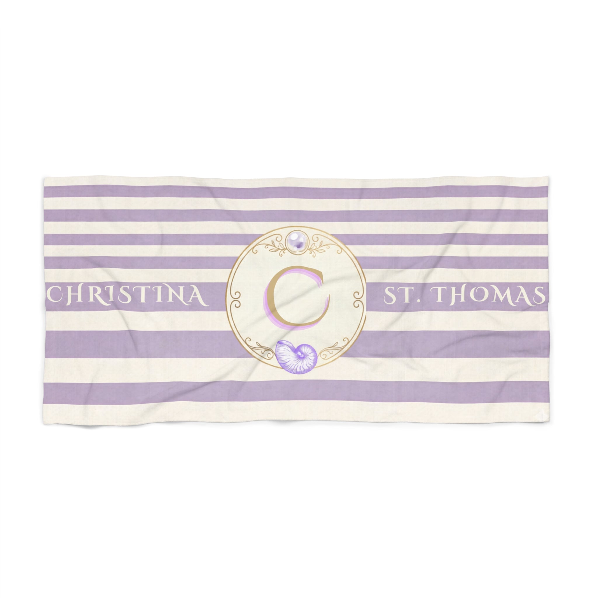Personalized Cabana Stripe Beach Towel | Custom Monogram & Year | Oversized