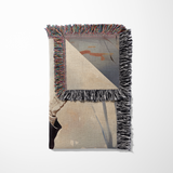 Folded pink skeleton couple woven blanket showing the cotton jacquard reverse