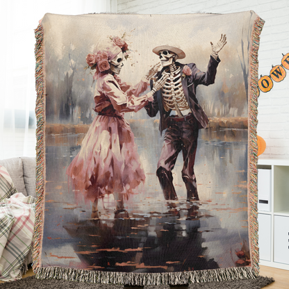 Till Death Do Us Part: Pink Skeleton Couple Woven Tapestry