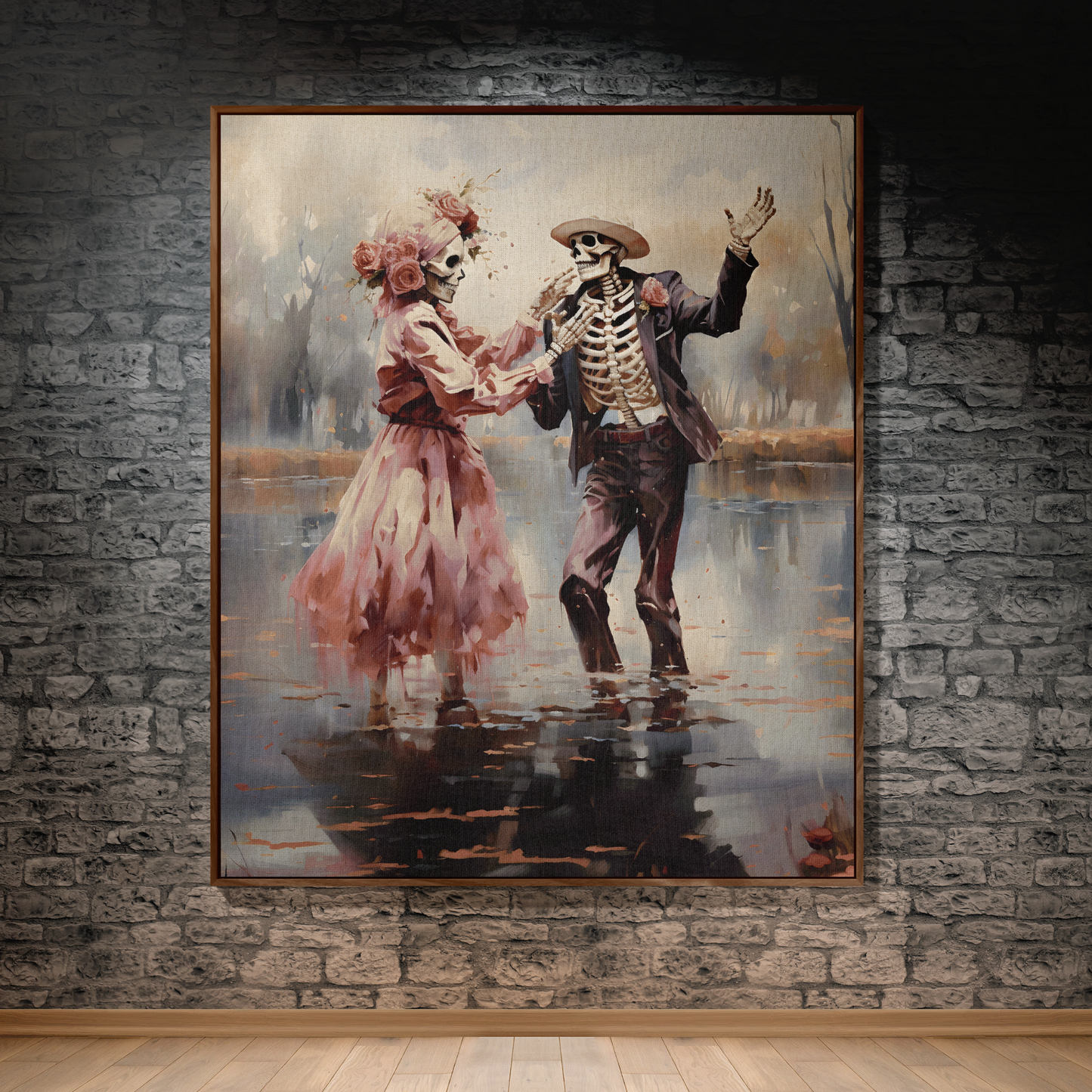 Till Death Do Us Part: Pink Skeleton Couple Woven Tapestry