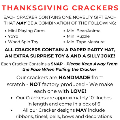 Decorated fall and thanksgiving themed crackers with snaps and decorated with leaves, ribbons and bells perfect thanksgiving dinner favor or dinner party gift 