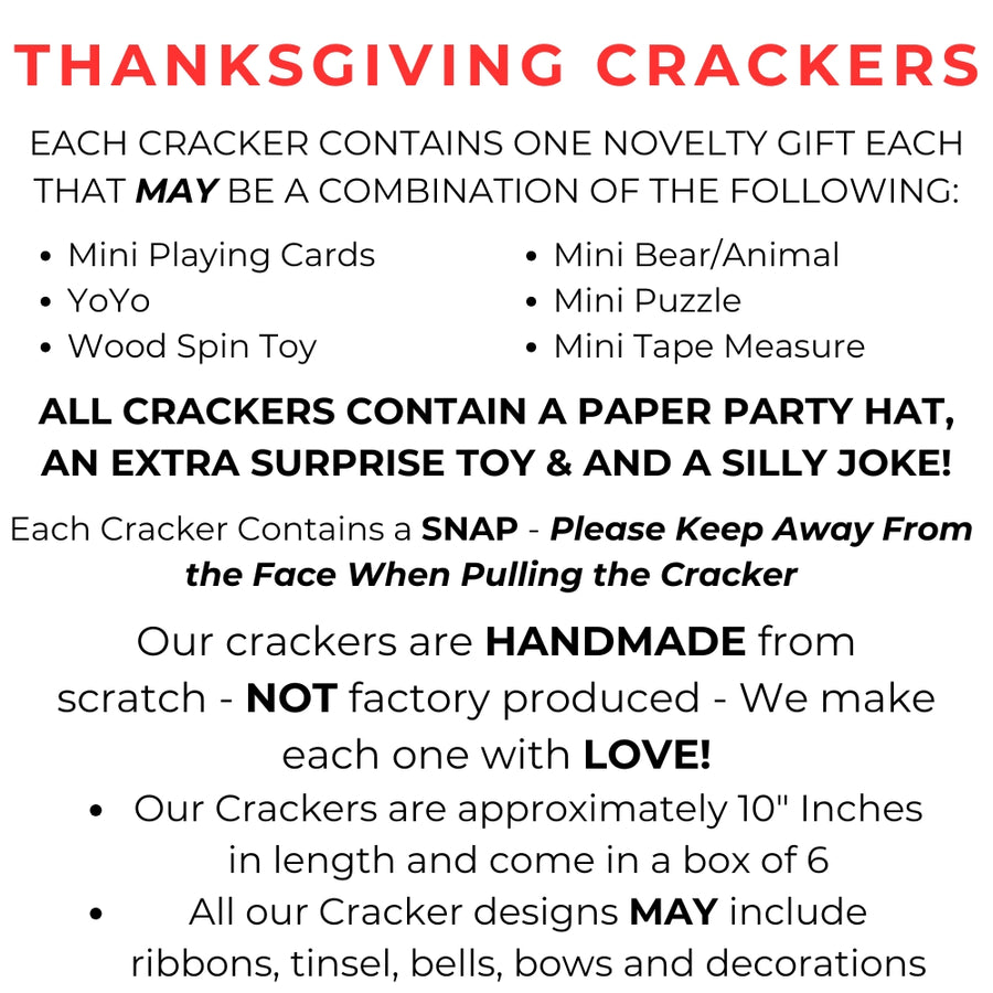 Handmade Thanksgiving crackers stacked to show the orange and gold trim