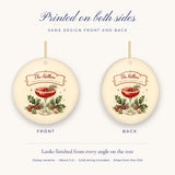 Front and back of the personalized Christmas Cocktail Club ornament, the same design printed on both sides