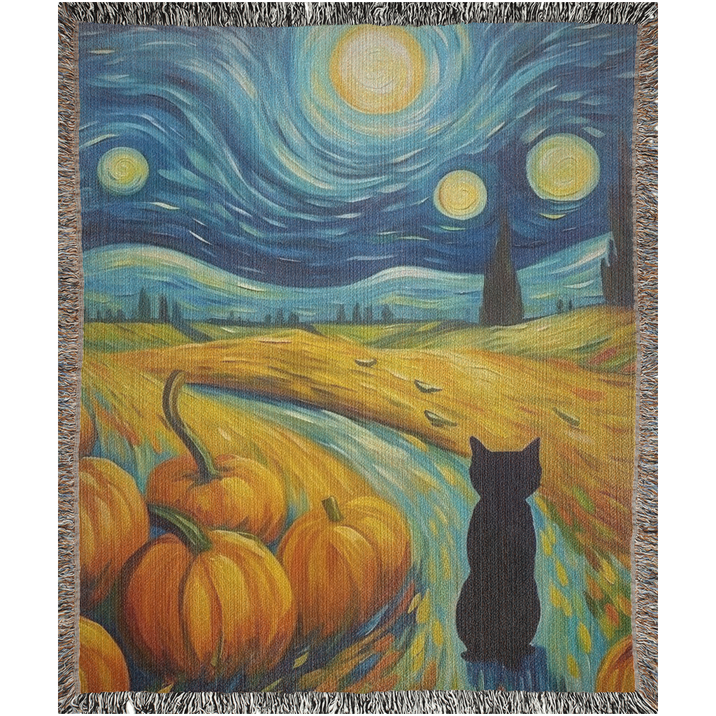 Van Gogh Halloween Woven Blanket: A Masterpiece of Autumn Mischief