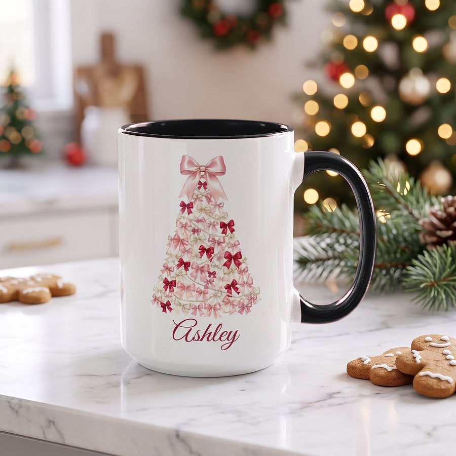 Coquette bow tree mug with black handle