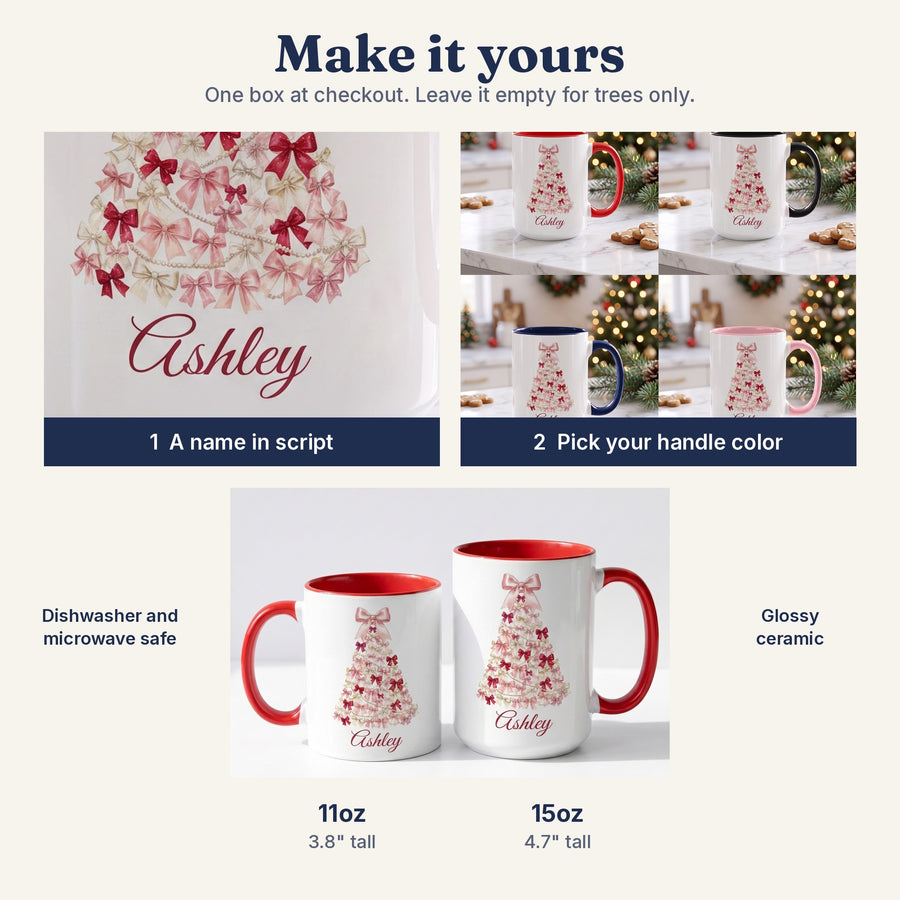 How to personalize the coquette bow tree mug, 11oz and 15oz