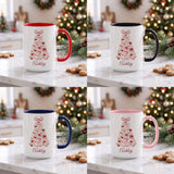 Coquette bow tree mug in red, black, navy and pink handle colors