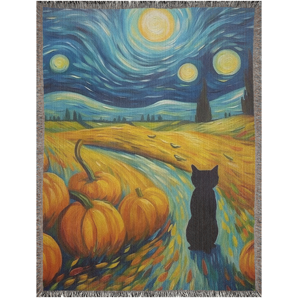 Van Gogh Halloween Woven Blanket: A Masterpiece of Autumn Mischief