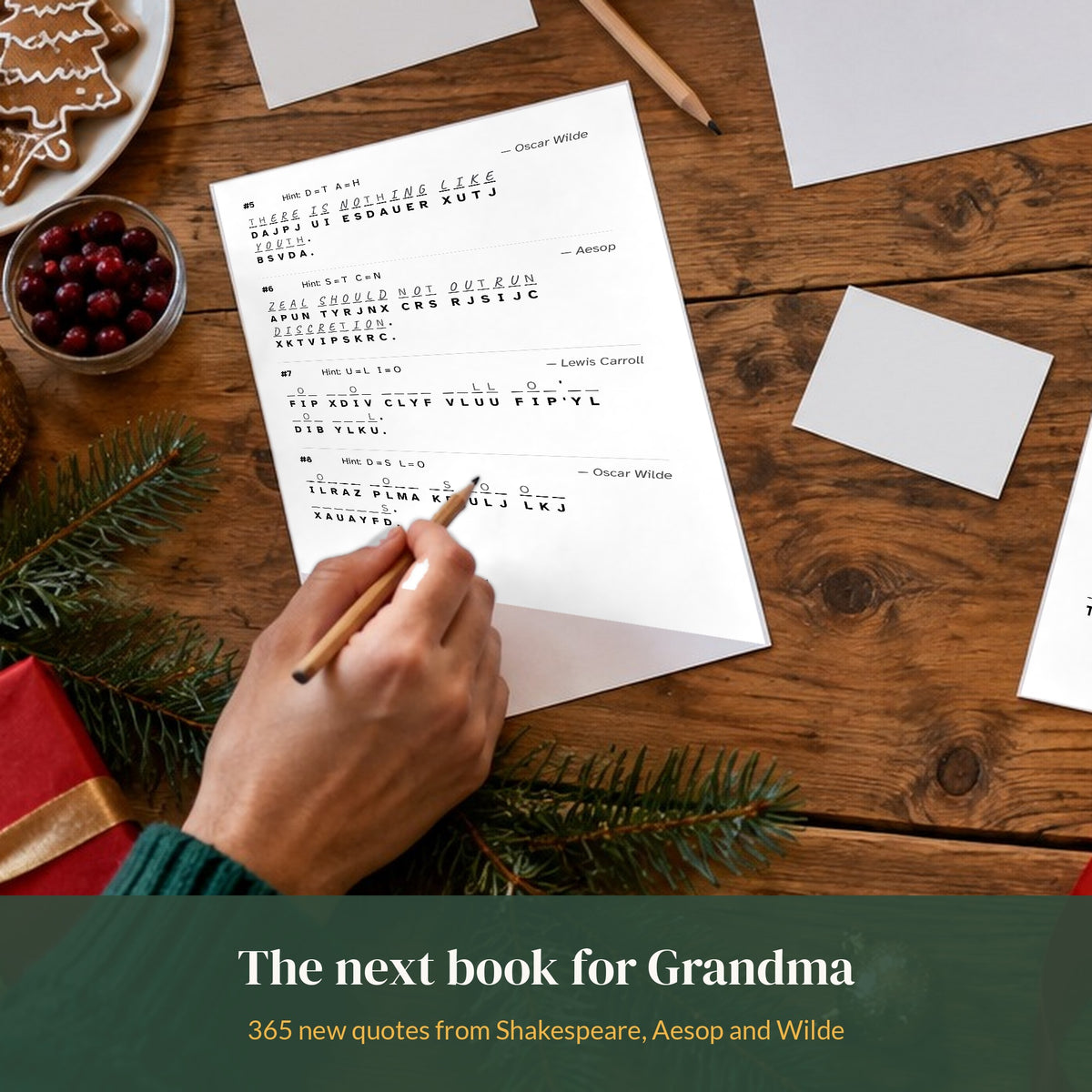 Gift for grandma: hand solving a Volume 2 large print cryptogram page